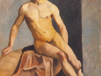 Vente aux enchères P. TROY. "Nu". Huile sur toile signée au dos. Dim. 81 x 65 cm.