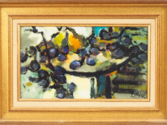 Vente aux enchères VIDAL.  "Nature morte aux raisins". Huile sur toile signée en bas à dr