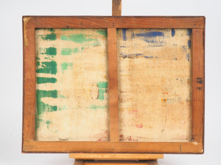 Ecole française XXème. "Le port". Huile sur toile signée en bas à droi