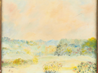 Vente aux enchères Ecole française XXème. "Début du printemps". Huile sur toile signée en