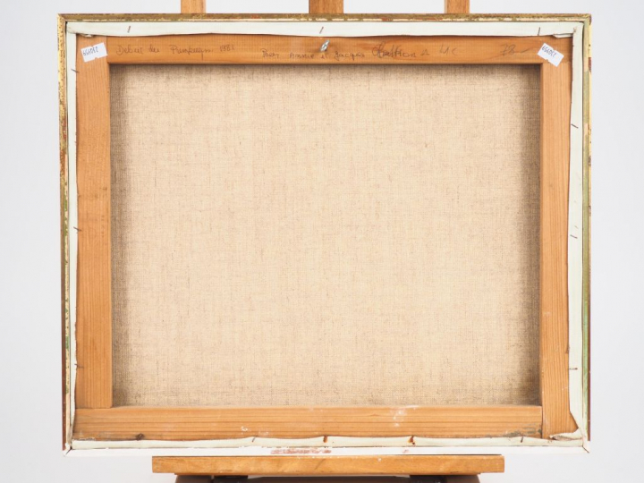 Ecole française XXème. "Début du printemps". Huile sur toile signée en