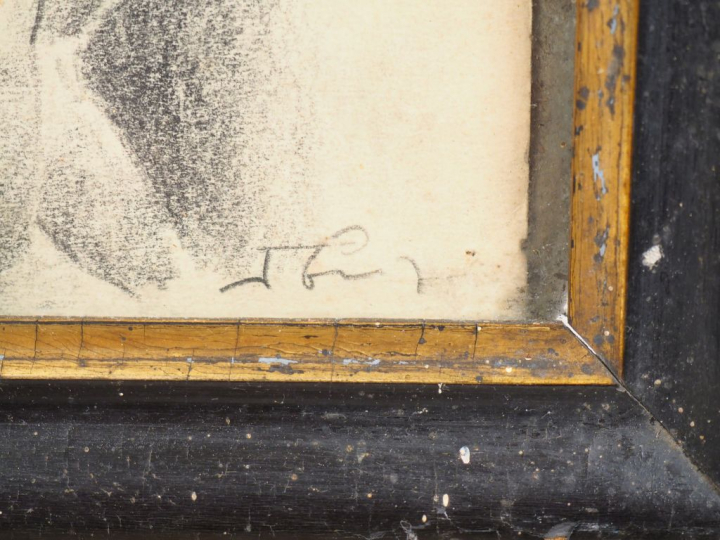 Ecole française Xxème. "Portrait de Gainsbourg et sa fille". Dessin mo