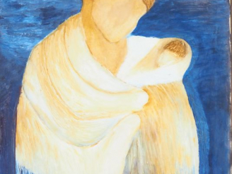 Vente aux enchères Ecole française XXème. "Maternité". Gouache sur papier. Dim. 29,5 x 20