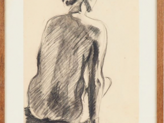 Vente aux enchères Ecole française XXème. "Nue de dos". Dessin signé en bas à droite et d
