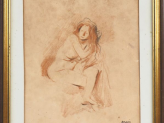 Vente aux enchères Ecole française Xxème. "Etude de jeune fille". Dessin signé en bas à d