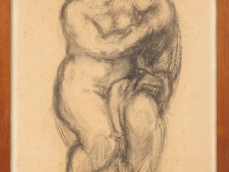 Vente aux enchères Ecole française XXème. "Maternité". Dessin signé en bas à gauche, daté