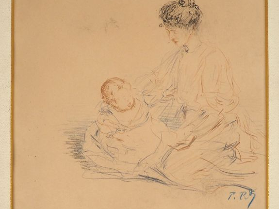 Ecole française XXème. "Jeune mère et son enfant" et "bambins jouant".