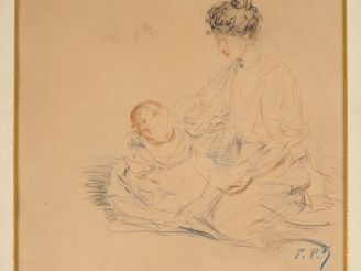 Vente aux enchères Ecole française XXème. "Jeune mère et son enfant" et "bambins jouant".