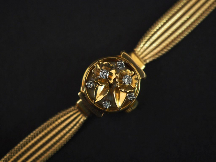 VERBEL,  Montre bracelet de dame aveugle, boitier et bracelet en or ja