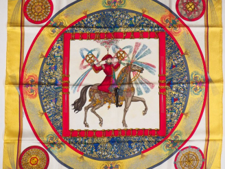 Vente aux enchères HERMES, Paris Carré en soie polychrome, modèle "Feux d'artifice".  Des