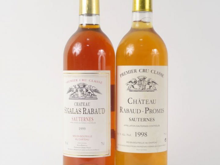 2 BOUTEILLES 1er CC SAUTERNES : 1 CHÂTEAU RABAUD PROMIS 1998 - 1 CHÂTE
