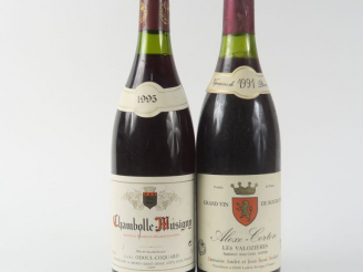 Vente aux enchères 2 BOUTEILLES : 1 CHAMBOLLE MUSIGNY ODOUL COQUARD 1995 - 1 ALOXE CORTON