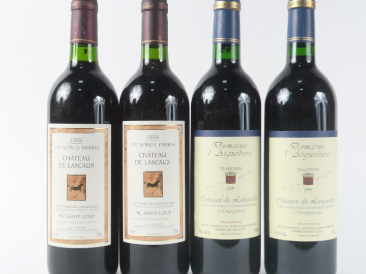 4 BOUTEILLES COTEAUX DU LANGUEDOC : 2 DOMAINE L'AIGUELIERE 2000 - 2 CH