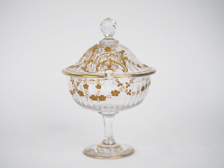 Confiturier Napoléon III en cristal à décor émaillé et doré de rocaill