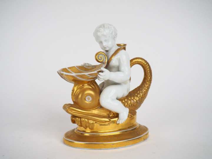 Porte plume Napoléon III en porcelaine de Paris blanche et dorée, à dé