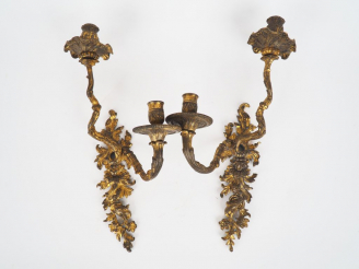 Vente aux enchères Paire d'appliques doubles Napoléon III de style Louis XV en bronze dor