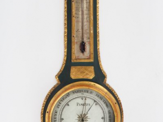 Vente aux enchères PANIZZA à Paris. Baromètre Louis XVI en bois sculpté, peint et doré à 