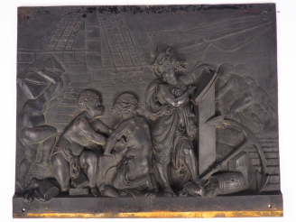 Vente aux enchères CARRIER.  "Enfants marins".  Grand bas relief en fonte  Signé au milie