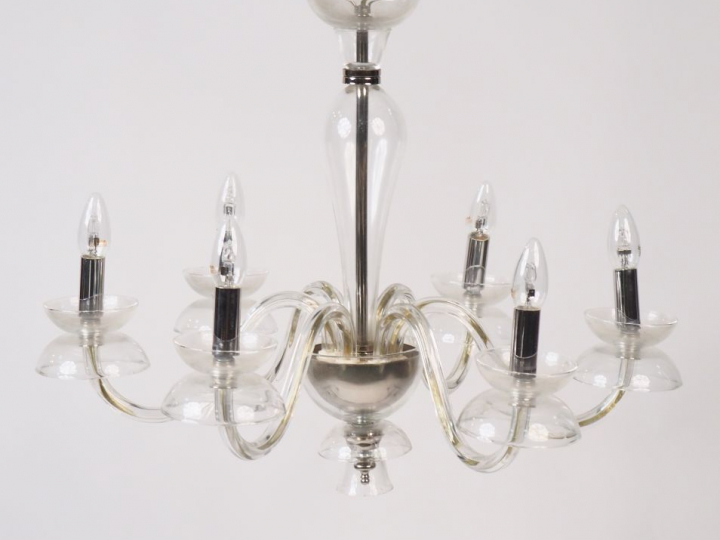 VOLTEX.  Paire de lustres en verre éclairant à six lumières.