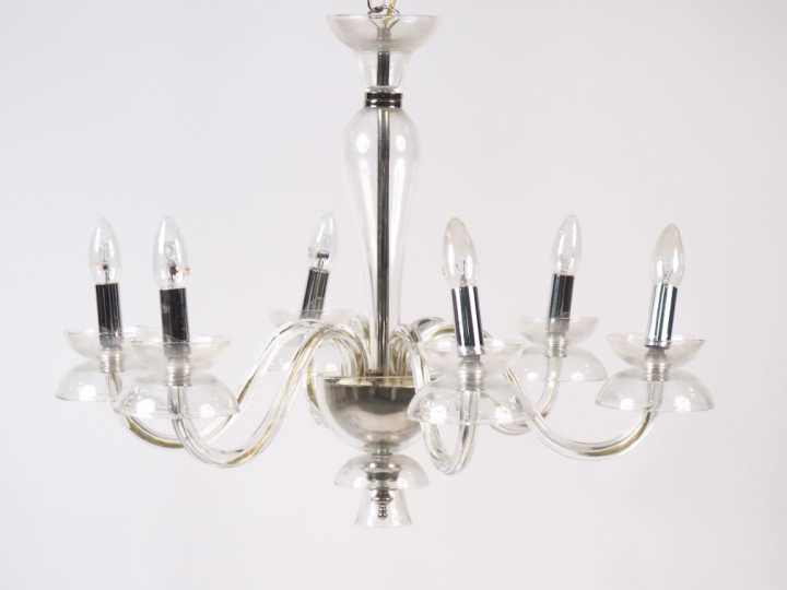 VOLTEX.  Paire de lustres en verre éclairant à six lumières.