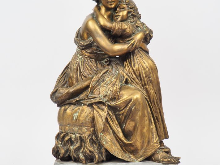 Groupe XIXème en bronze et marbre gris "Madame Vigée Lebrun et sa fill