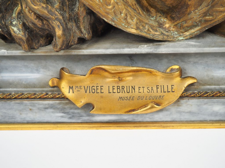 Groupe XIXème en bronze et marbre gris "Madame Vigée Lebrun et sa fill