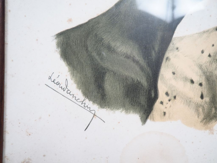 Léon DANCHIN.  Paire de lithographies « chien de chasse » et « chien l