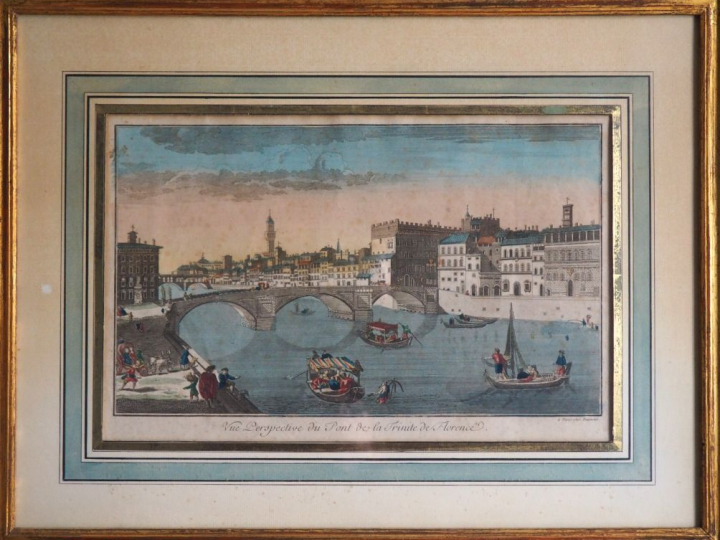 Quatre vues d’optique XVIIIème, "vues de Florence et de Palmyre".