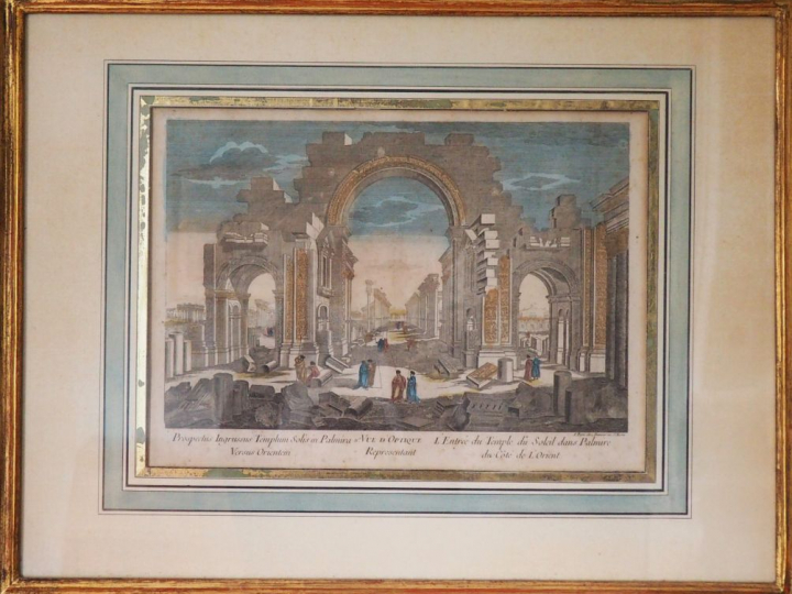 Quatre vues d’optique XVIIIème, "vues de Florence et de Palmyre".