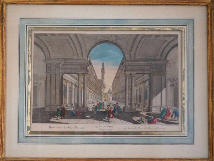 Quatre vues d’optique XVIIIème, "vues de Florence et de Palmyre".