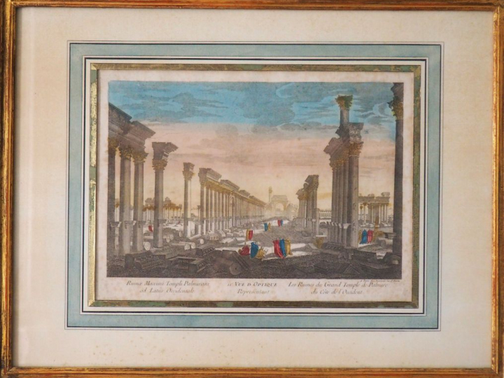 Quatre vues d’optique XVIIIème, "vues de Florence et de Palmyre".