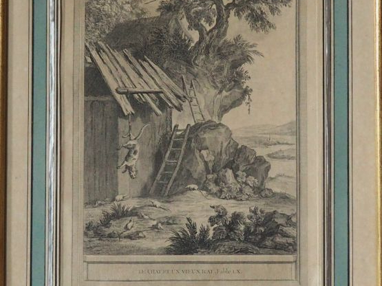 Suite de cinq gravures en noir d’après les Fables, par Oudry.