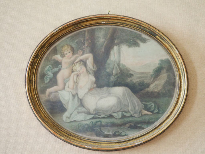 Paire de gravures ovales en couleur d’après Angelica Kauffman.