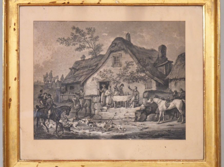 Suite de quatre gravures XIXème en noir d’après Vernet figurant des sc