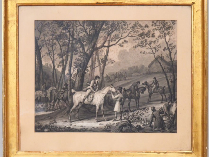 Suite de quatre gravures XIXème en noir d’après Vernet figurant des sc