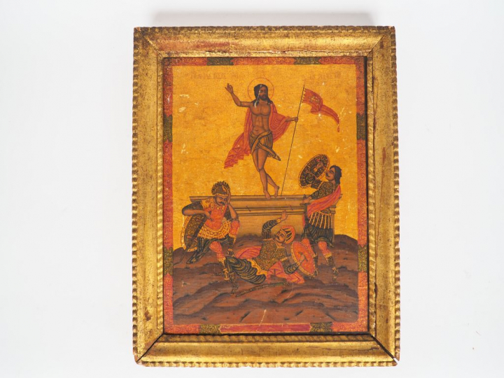 Icône de la Résurrection. Proche-Orient ?, XIXe siècle. Titrée en grec