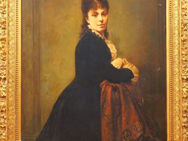 Jules de LACGER.  "Portait d'élégante"  Huile sur toile, signée à droi