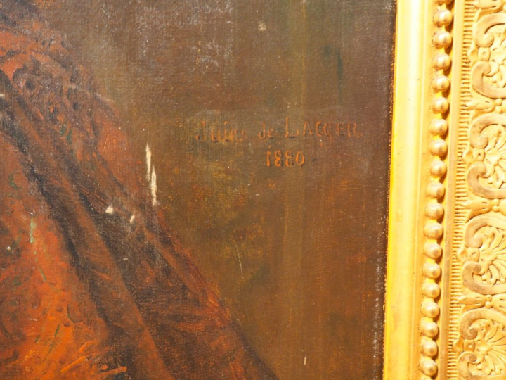 Jules de LACGER.  "Portait d'élégante"  Huile sur toile, signée à droi