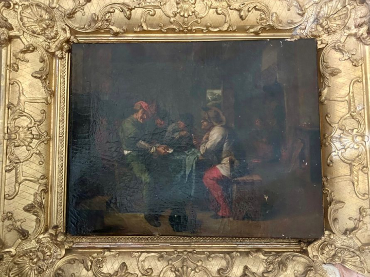 BRAUWER.   Ecole hollandaise XIXème « la partie de carte »  Huile sur 