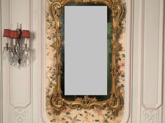 Vente aux enchères Glace de salon Louis XV en bois sculpté et doré, à décor de pampres et