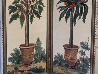 Vente aux enchères Paravent à deux feuilles en toile peinte à décor d’arbres fruitiers ex
