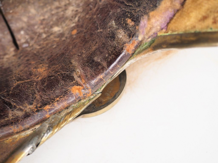 Casque troupe type cuirassier 1874, bombe acier argenté, toute garnitu