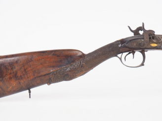 Vente aux enchères Fusil de chasse juxtaposé primitivement à silex transformé à percussio