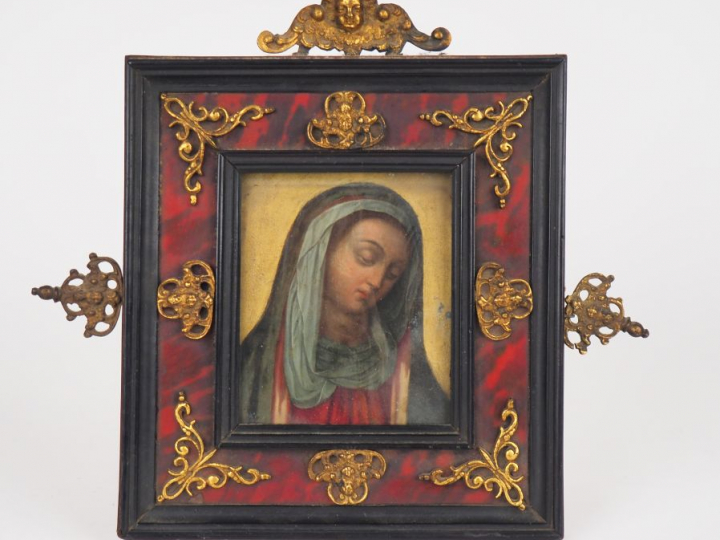 Ecole francaise ou italienne XVIIème.  "Sainte femme"  Huile sur cuivr