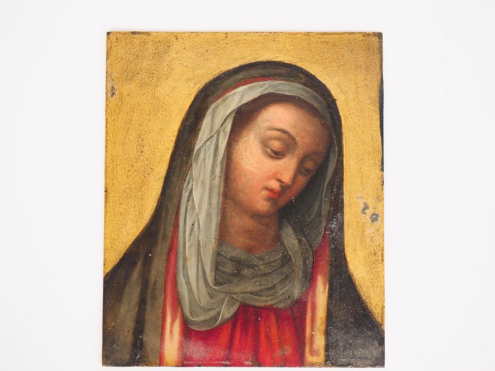 Ecole francaise ou italienne XVIIème.  "Sainte femme"  Huile sur cuivr