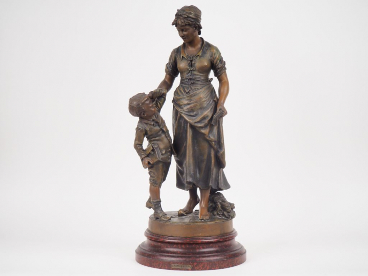 S. GREGOIRE. "réprimande". Grand sujet en régule polychrome sur un soc