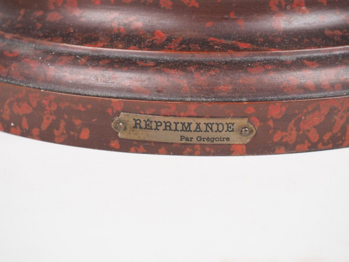 S. GREGOIRE. "réprimande". Grand sujet en régule polychrome sur un soc