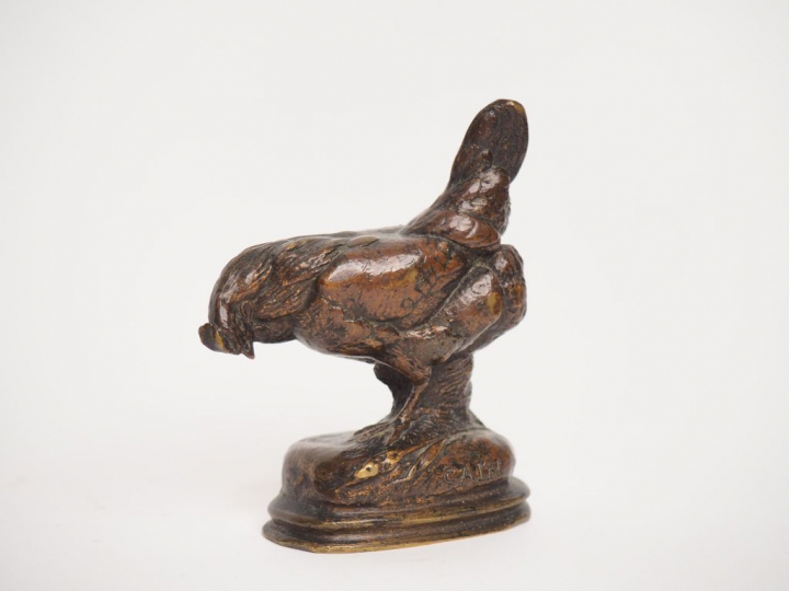 CAIN.  "le coq" Sujet en bronze à patine médaille. H. 10 cm