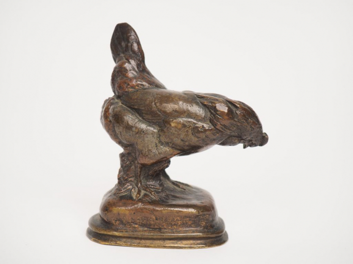 CAIN.  "le coq" Sujet en bronze à patine médaille. H. 10 cm
