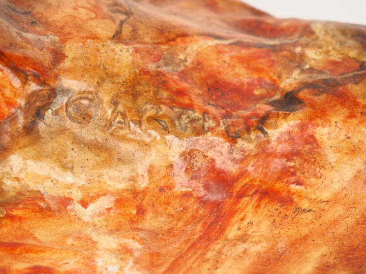 CARTIER.  "la lionne en furie" Sculpture en plâtre polychrome. Signée 